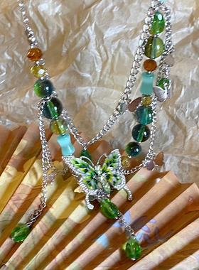 香妃引蝶~绿色水晶蝴蝶项链甜酷辣妹颈链重工精致小众轻奢锁骨链