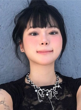 暗黑系皮革流苏星星项链重工y2k辣妹设计感蝴蝶锁骨链choker颈链