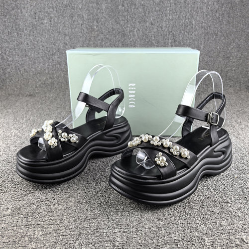 正品撤柜REBACCA/瑞贝卡女鞋真皮夏季松糕厚底沙滩中空凉鞋女羊皮 - 图2