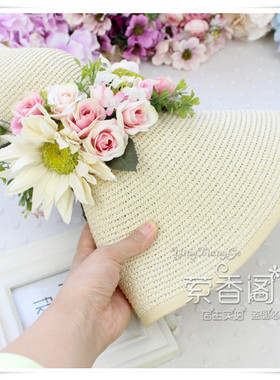 草帽花朵海边度假大沿遮阳防晒