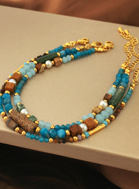 文艺复古油画风彩色天然石串珠手链个性气质小众设计网红手饰2747