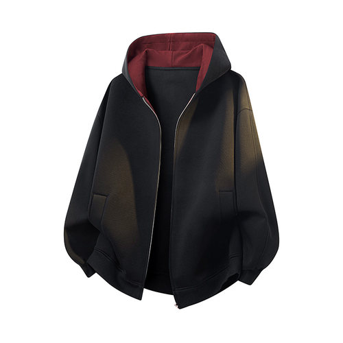 啄木鸟连帽外套男款春秋季潮牌2025新款开衫卫衣加绒宽松休闲夹克 - 图2