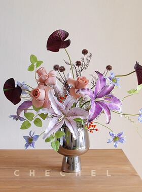 chechel 仿真吸色百合花假花 手工饰品花朵配件 家居装饰拍花艺