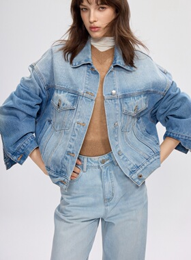 [high Quality] Blue Gradient Loose Denim Jacket Women's 2026