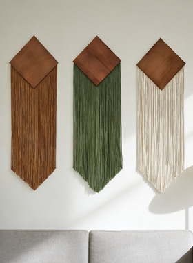 Hand-woven Diamond Wood Board Tassel Tapestry Homestay Livin