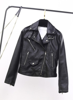 2026 Women's Short Lapel llar Button Pu Motorcycle Jacket Sm