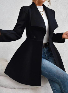 Woven at, Slim Fit, Mid-length Lapel, Women's Style
