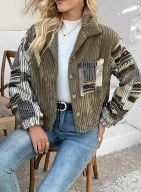 In Stock Women's Lapel Button Jacket Casual Stitching ntrast