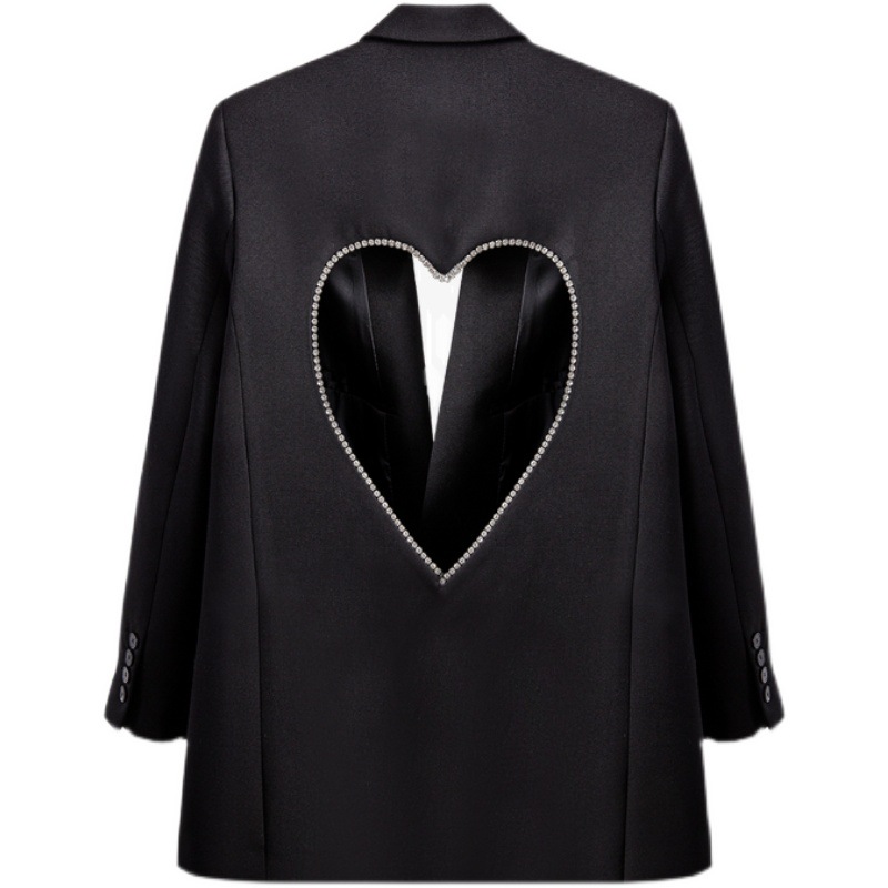 Designed Diamond Backless Hollow Black Blazer For Women With-图3