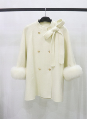 Designed Cloak Women's Style Bow Double-sided Wool at Thicke