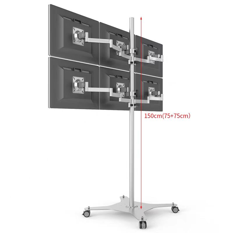 定制六屏电脑落地支架站立式多屏移动旋转推车展示架炒股移动展示-图1