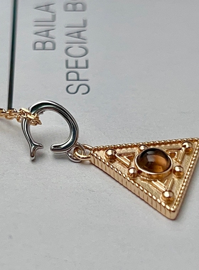 原创茶晶925银几何长项链