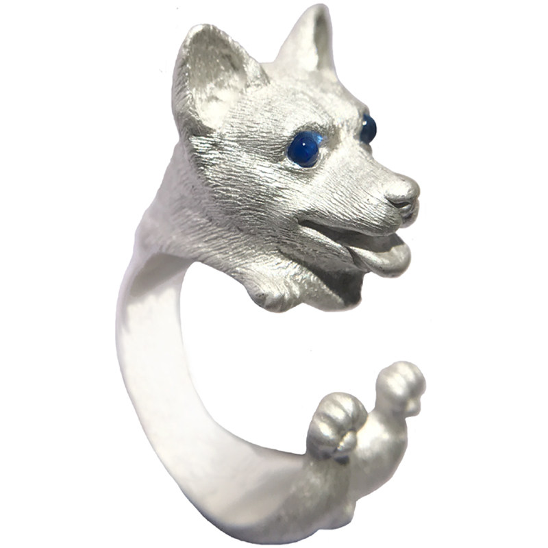 原创设计纯手工萌柯基犬纯银开口动物狗戒指环情侣