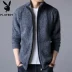 Playboy Mùa thu mùa đông Nam dày Áo len cardigan Zipper Zipper Cổ áo len Áo len hợp thời trang Hàn Quốc - Cardigan