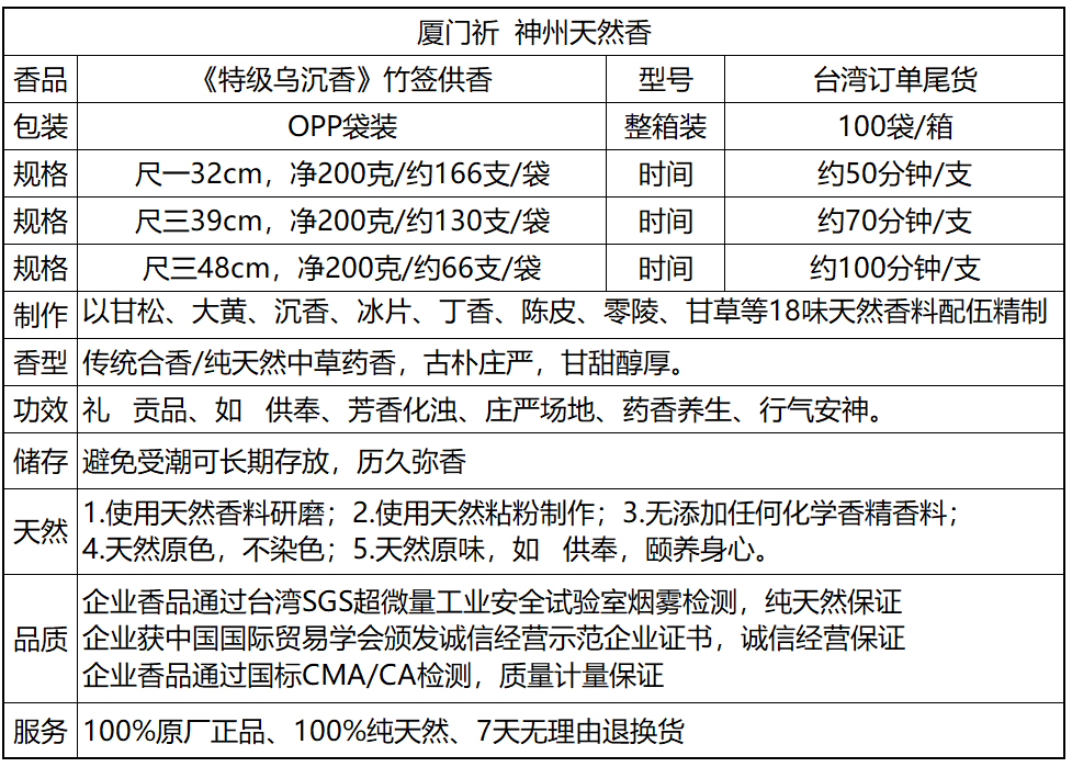 超值尾货神州《特级乌沉香》39cm竹签香供香纯天然香厦门佛香 - 图1