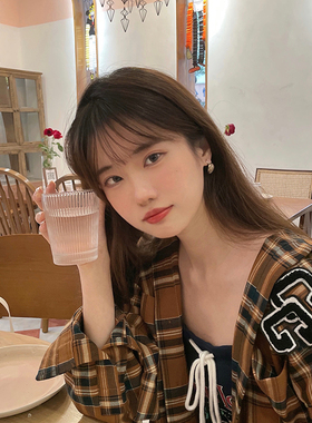 Hellojan 秋冬甜美学院风格纹爱心耳环复古美式布艺桃心少女耳饰