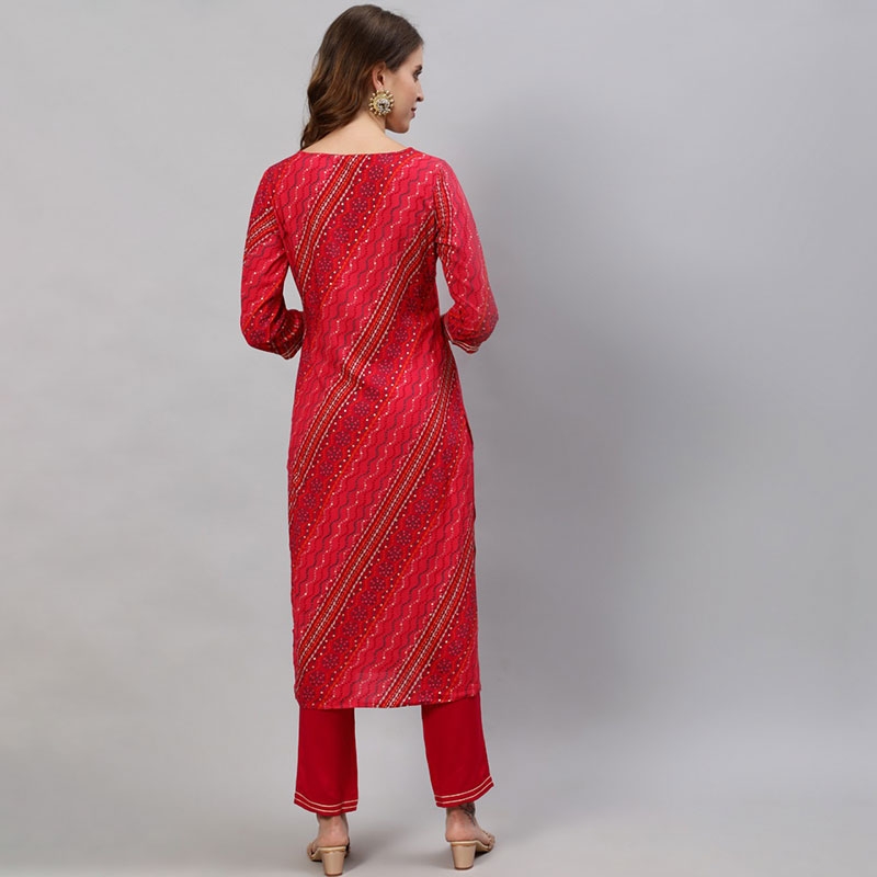 野人小饰 印度进口2件套绵绸印花 刺绣 民族风红色套装2023秋薄款