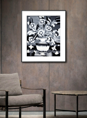 Geoffrey Bouillot AI花朵科幻黑白限量版画低饱和度装饰画客厅