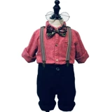 Детское красное платье, комплект, черная рубашка, подтяжки, штаны, костюм, осеннее, в западном стиле, наряд на выход