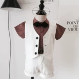 Детское платье для мальчиков, жилет, рубашка, комплект, пиджак классического кроя, комбинезон, в британском стиле, короткий рукав