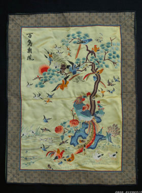 百鸟朝凤图凤凰京绣纯手工刺绣老绣片装饰画老货真丝软缎衣服布料