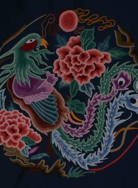 非遗京绣特色礼品手工绣品打籽绣老绣片凤穿牡丹diy衣服包改造布