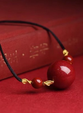 朱砂吊坠女款项链五福珠锁骨链本命年礼物低含量朱砂挂件男女款