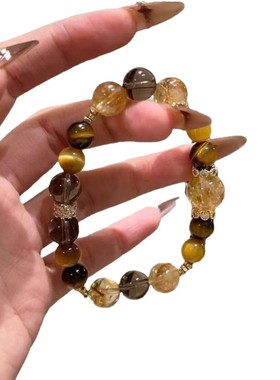 天然黄塔晶金虎眼黄水晶原创设计手链茶晶手串