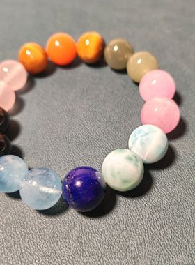 九色天然宝石多宝手链/青金石海纹石紫锂辉血珀碧玉/