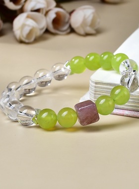青提奶盖天然水晶手串手链国风粉水晶白水晶绿猫眼天然手链