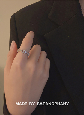 小众轻奢猪鼻扣微镶水钻开口戒指