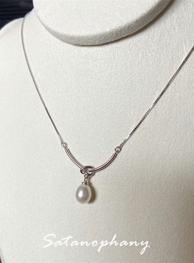 绳结设计淡水珍珠流苏纯银项链女