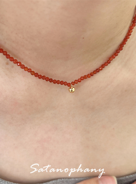 复古红玛瑙切面珠链叠戴项链S925