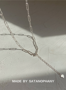 简约超闪通体纯银方块项链冷淡风