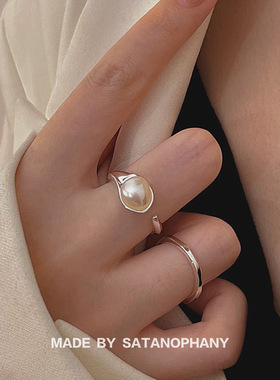 S925小众ins风淡水珍珠开口戒指
