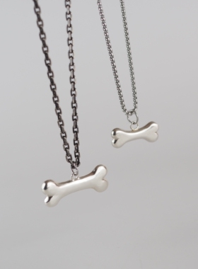 小狗骨头925纯银吊坠项链亚文化