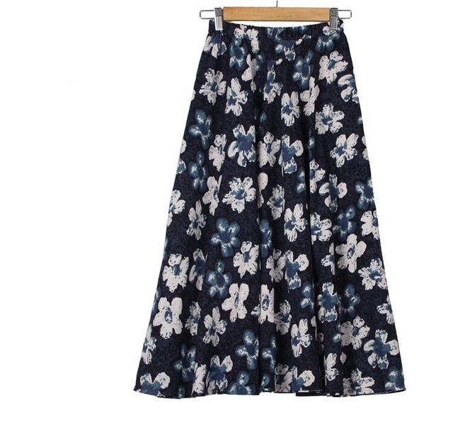 0Cotton and linen printed flared Xemia seaside skirt
