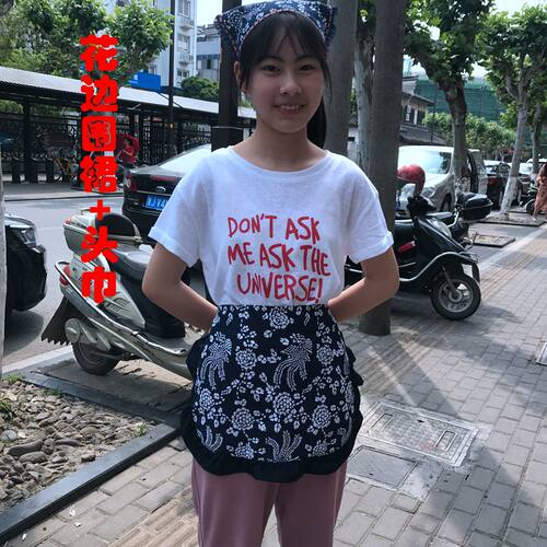 蓝花布民族风围裙头巾农家乐采茶活动茶馆幼儿园舞蹈演出半身围裙-图2