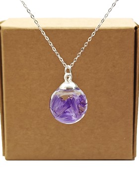 原创紫色勿忘我纯银项链百搭小众