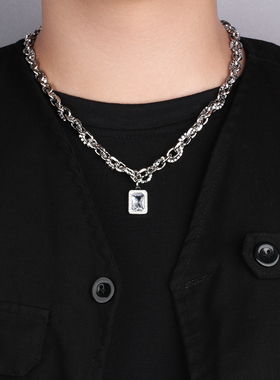 个性镶钻冰糖宝石钛钢项链