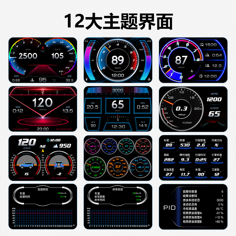 汽车HUD抬头显示器OBD多功能液晶仪表GPS海拔平衡坡度仪车速涡轮 - 图0