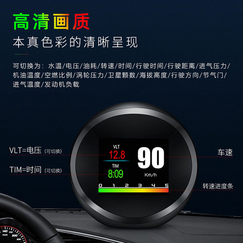汽车多功能OBD仪表改装水温表涡轮转速表里程油耗液晶显示器通用 - 图1
