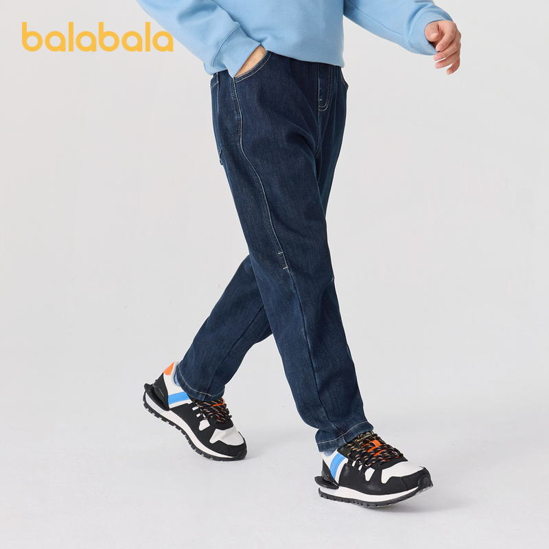 巴拉巴拉童装儿童裤子牛仔裤男童长裤女童冬装加绒保暖休闲时尚潮 - 图1