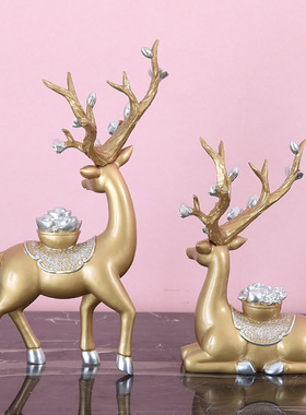 情侣招财鹿动物创意酒柜装饰品