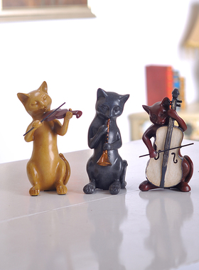 树脂美式乡村风酒柜三只猫装饰品