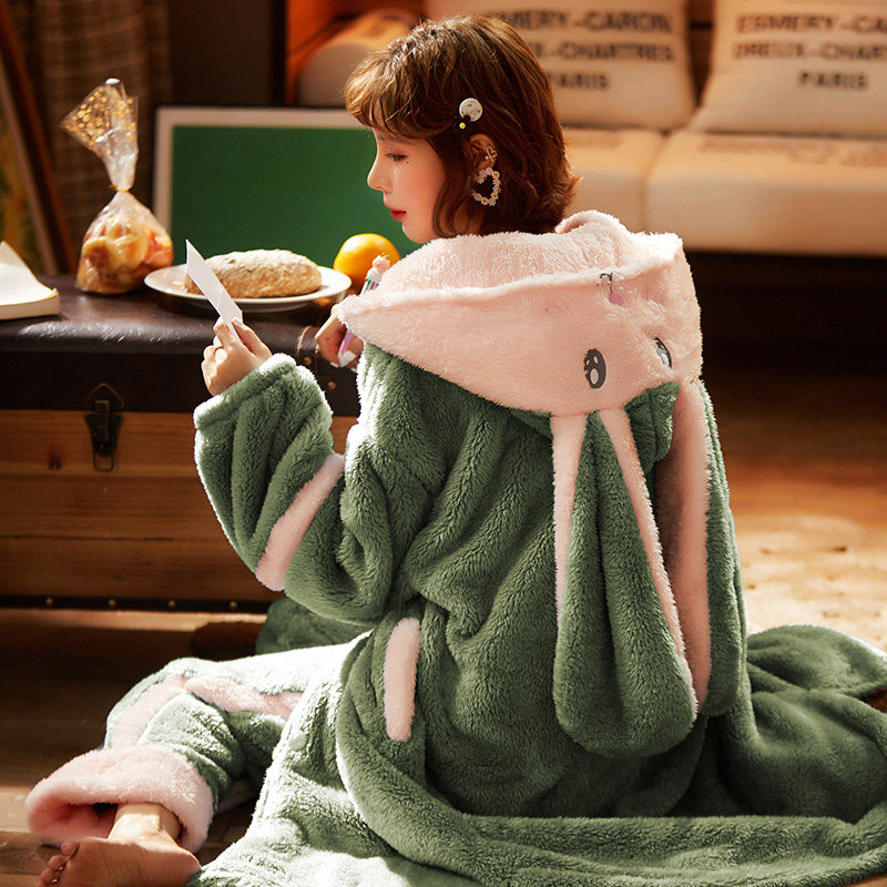 法兰绒秋冬季加绒毛茸茸卡通睡袍 妍希服饰睡衣/家居服套装