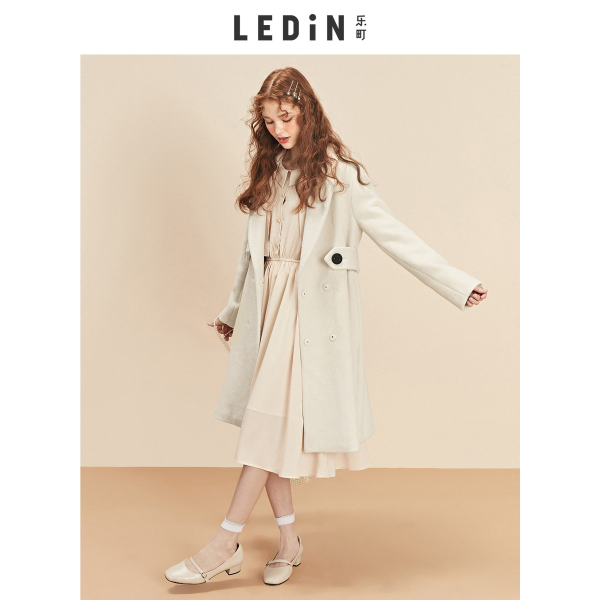 乐町宽腰带收腰2019秋季新款冬大衣 乐町毛呢外套