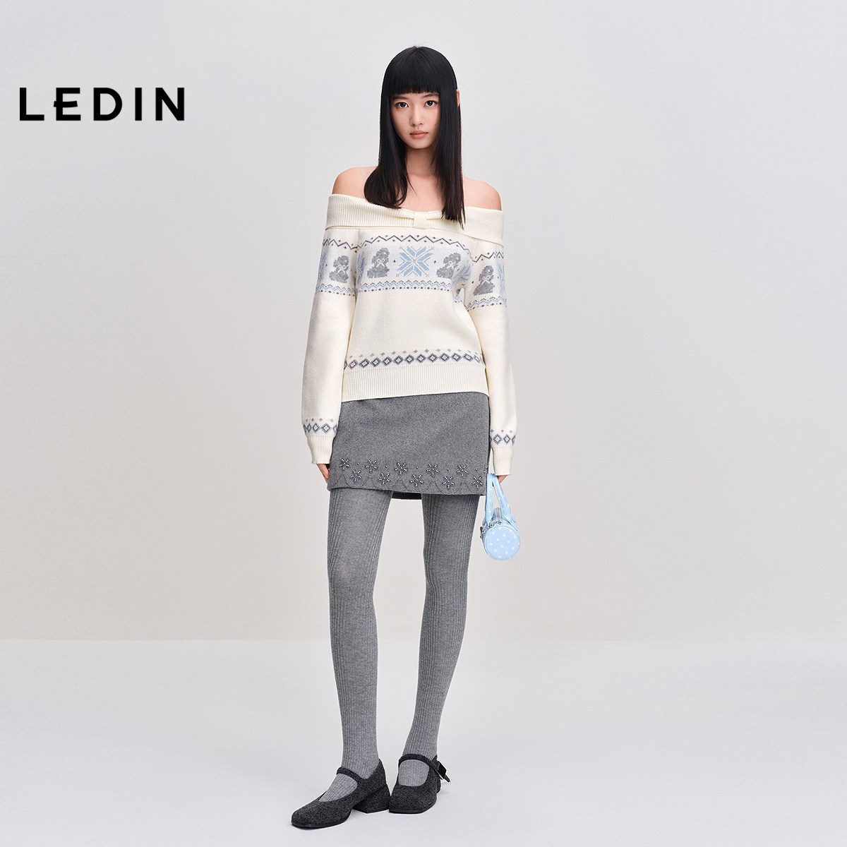 【费尔岛】乐町蝴蝶领设计感毛针织衫女秋冬新款氛围感一字领毛衣