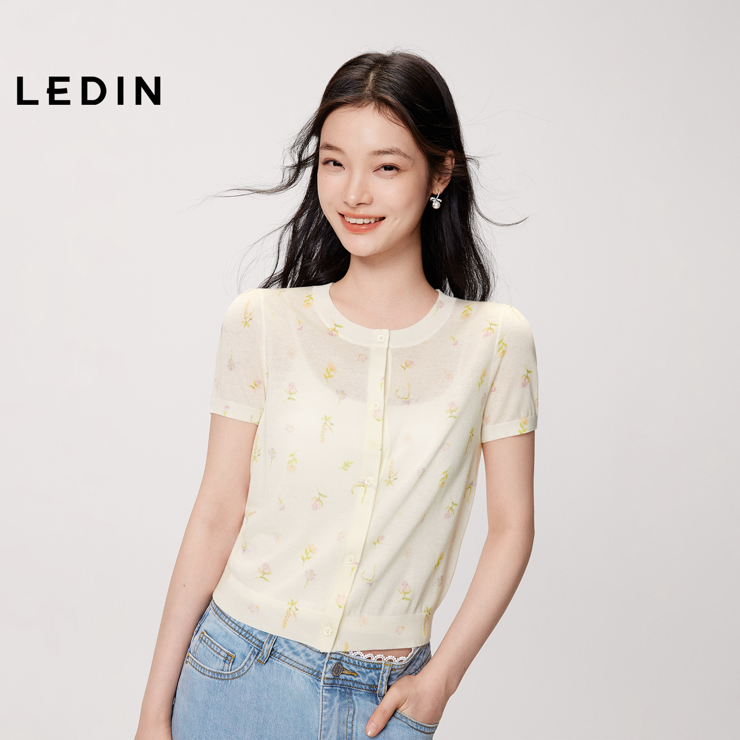 【滤镜针织】乐町春季新碎花呼吸感穿搭少女甜美毛衣浅春色针织衫