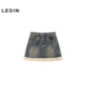 Leding imitation lamb wool spliced ​​denim skirt new retro skirt C2HEE4226